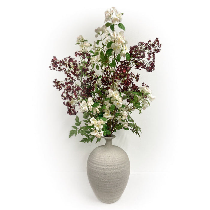 42"Hx25"W Baby's Breath Gypsophila & Apple Blossom Silk Flower Arrangement w/Terra Cotta Vase -Wine/Blush - MF8014-WI/BS