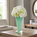 14.5"Hx7.5"W Rose Silk Flower Arrangement w/Glass Vase -Cream/Green - MF8021-CR/GR