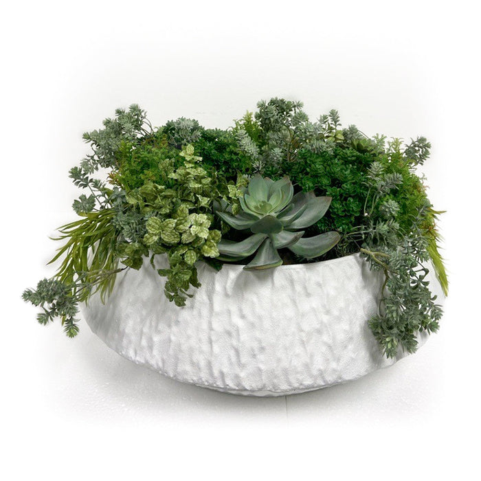 12"Hx22"W Mixed Succulent & Sedum Artificial Plant w/Metal Bowl -Green - MP8001-GR