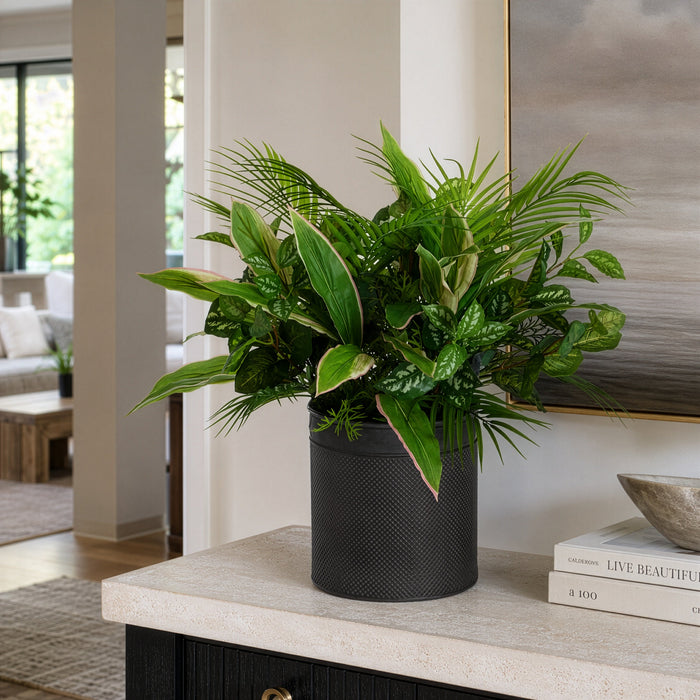 25"Hx26"W Mixed Greenery Artificial Plant w/Tin Planter -2 Tone Green - MP8009-GR/TT