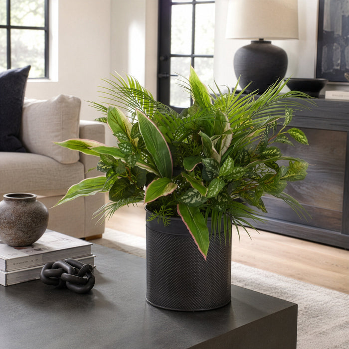 25"Hx26"W Mixed Greenery Artificial Plant w/Tin Planter -2 Tone Green - MP8009-GR/TT