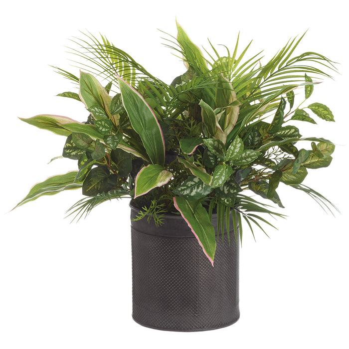 25"Hx26"W Mixed Greenery Artificial Plant w/Tin Planter -2 Tone Green - MP8009-GR/TT