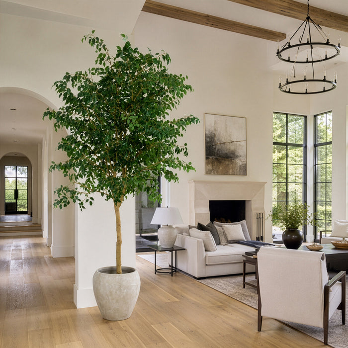10'6"Hx48"W Ficus Benjamina Leaf Silk Tree w/Cement Planter -Green - MT8001-GR