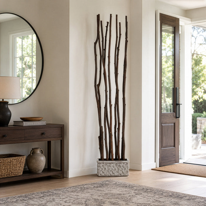 7'5"Hx17"W Alder Wood Artificial Divider w/Baroque Pot -Brown - MT8016-BR