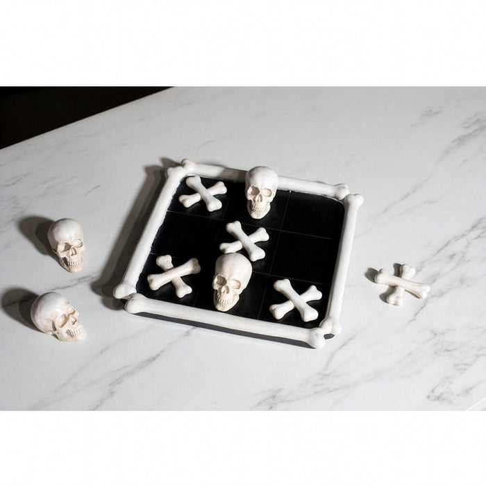 2" Halloween Skull & Skeleton Tic Tac Toe -Cream (Pack of 4) - AFZ196-CR/BK