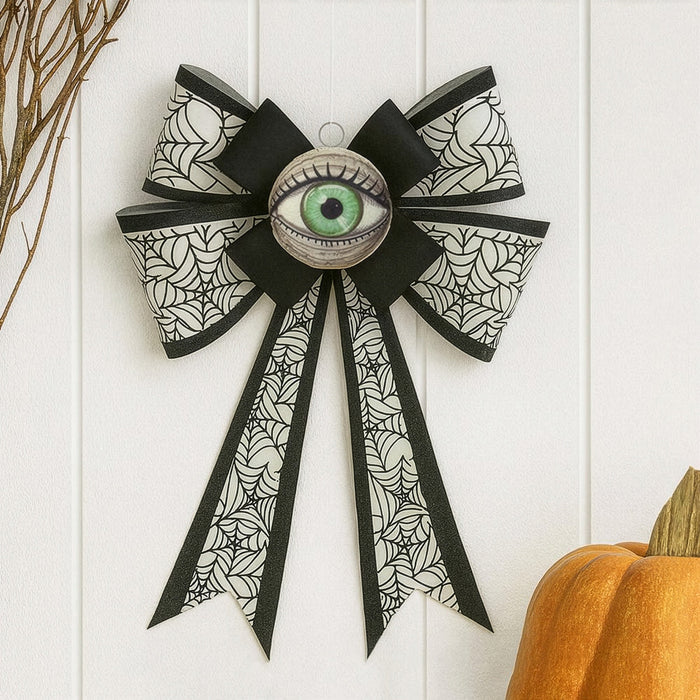 25" Halloween Spider Web Bow Wall Decor With Eye -Black/White (Pack of 6) - AFZ446-BK/WH