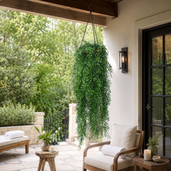 36" Outdoor UV-Proof Artificial Fern Plant w/Hanging Basket -Green - SAFDLVS71