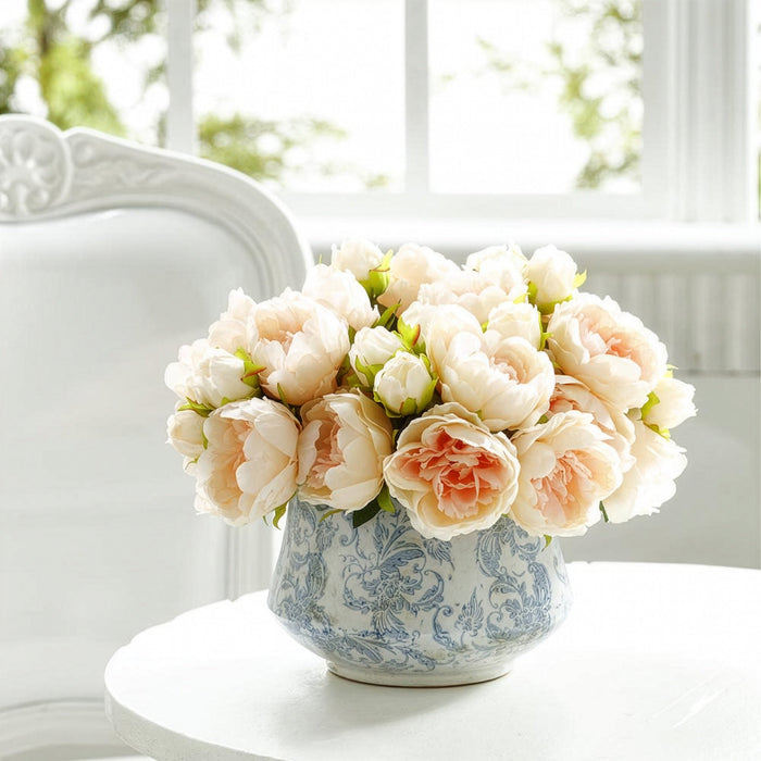 9" Peony Silk Flower Bouquet -Blush (Pack of 6) - FBQ382-BS