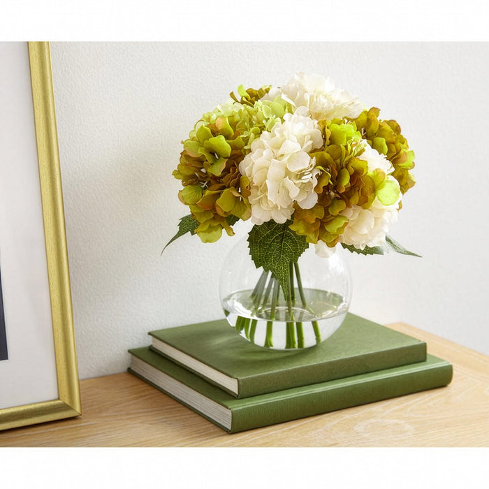 9.5" Hydrangea Silk Flower Bouquet -Olive Green/Cream (Pack of 6) - FBQ483-OG/CR