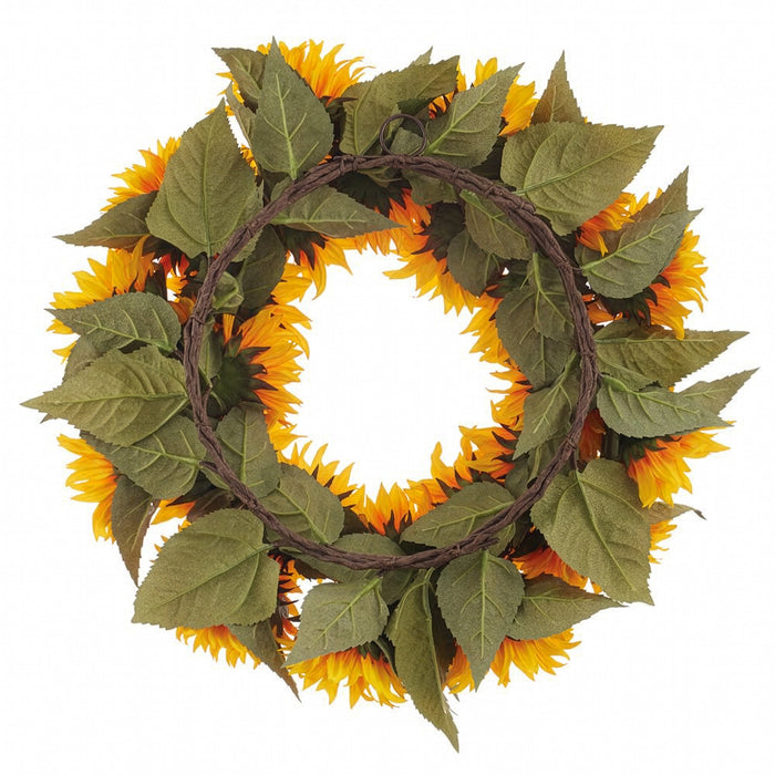 22" Sunflower Silk Flower Wreath -Yellow/Orange (Pack of 2) - FWS990-YE/OR