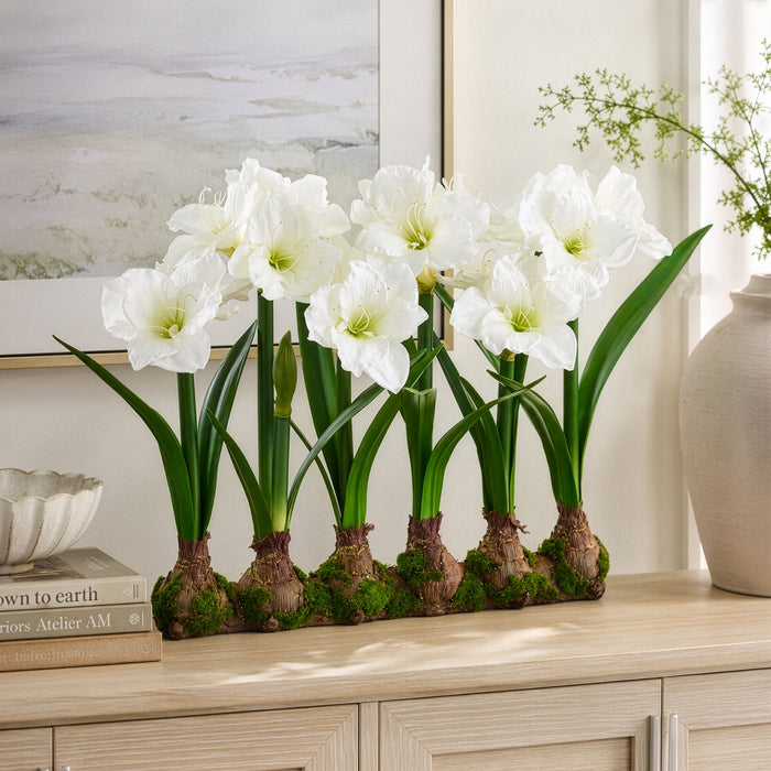 22" Standing Silk Amaryllis Flower Arrangement w/Bulb Base -White - LFA732-WH