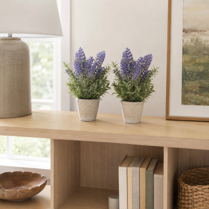 8.5" Silk Lavender Flower Arrangement w/Cement Pot -Lavender/Purple (Pack of 6) - LFL113-LV/PU
