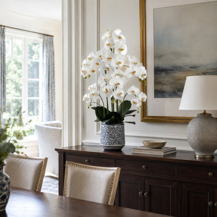 37" Silk Phalaenopsis Orchid Flower Arrangement w/Ceramic Vase -Cream/Green - LFO620-CR/GR