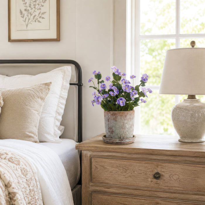 14.5" Pansy Silk Flower Arrangement w/Mgo Pot -Purple (Pack of 2) - LFP005-PU