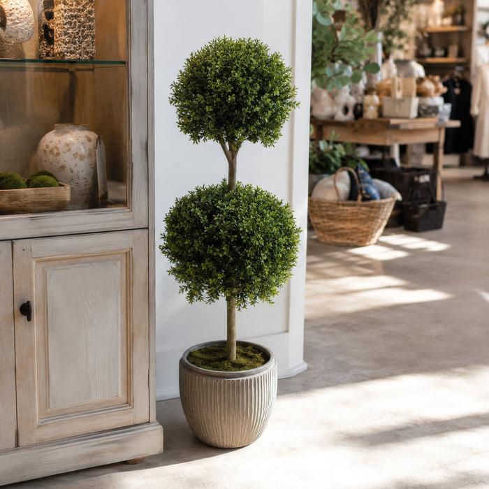 4' Boxwood Double Ball-Shaped Artificial Topiary Tree w/Pot -2 Tone Green - LPB234-GR/TT