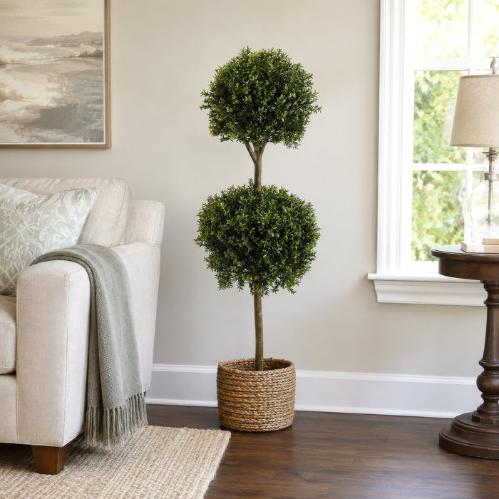 4' Boxwood Double Ball-Shaped Artificial Topiary Tree w/Pot -2 Tone Green - LPB234-GR/TT