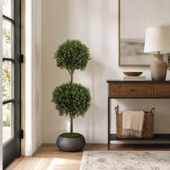 4' Boxwood Double Ball-Shaped Artificial Topiary Tree w/Pot -2 Tone Green - LPB234-GR/TT