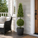 42" Outdoor UV-Resistant Artificial Boxwood Ball & Cone-Shaped Topiary w/Pot, Battery LED Pre-Lit -Green - LPB252-GR