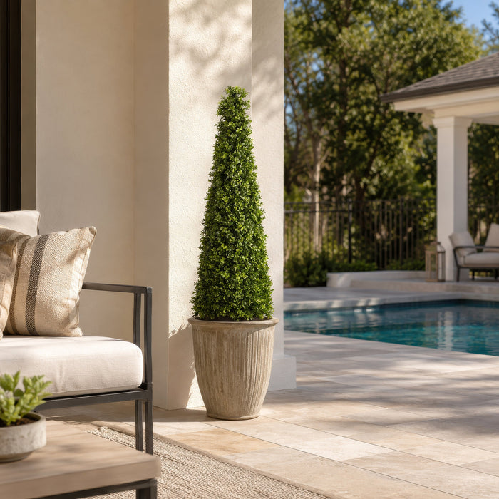 4' Outdoor UV-Resistant Artificial Boxwood Cone-Shaped Topiary w/Pot, Battery LED Pre-Lit -Green - LPB254-GR