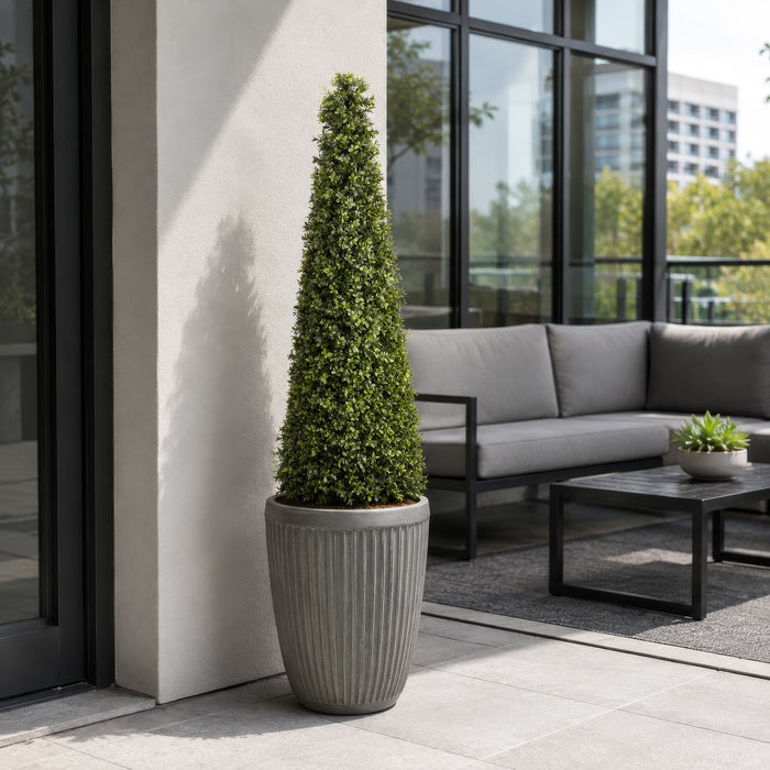 4' Outdoor UV-Resistant Artificial Boxwood Cone-Shaped Topiary w/Pot, Battery LED Pre-Lit -Green - LPB254-GR