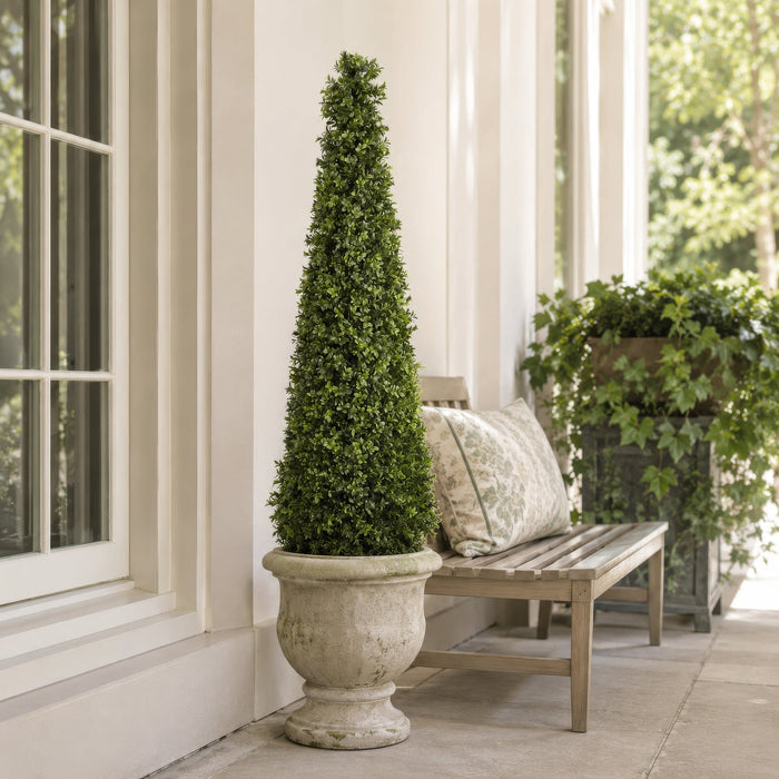 4' Outdoor UV-Resistant Artificial Boxwood Cone-Shaped Topiary w/Pot, Battery LED Pre-Lit -Green - LPB254-GR