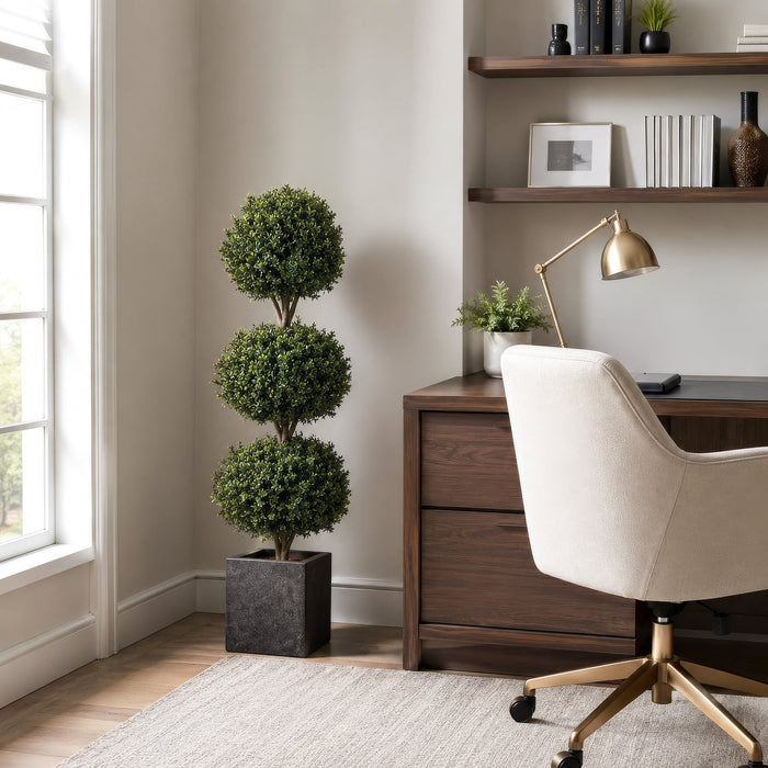 4' Boxwood Triple Ball-Shaped Artificial Topiary Tree w/Pot -2 Tone Green - LPB274-GR/TT