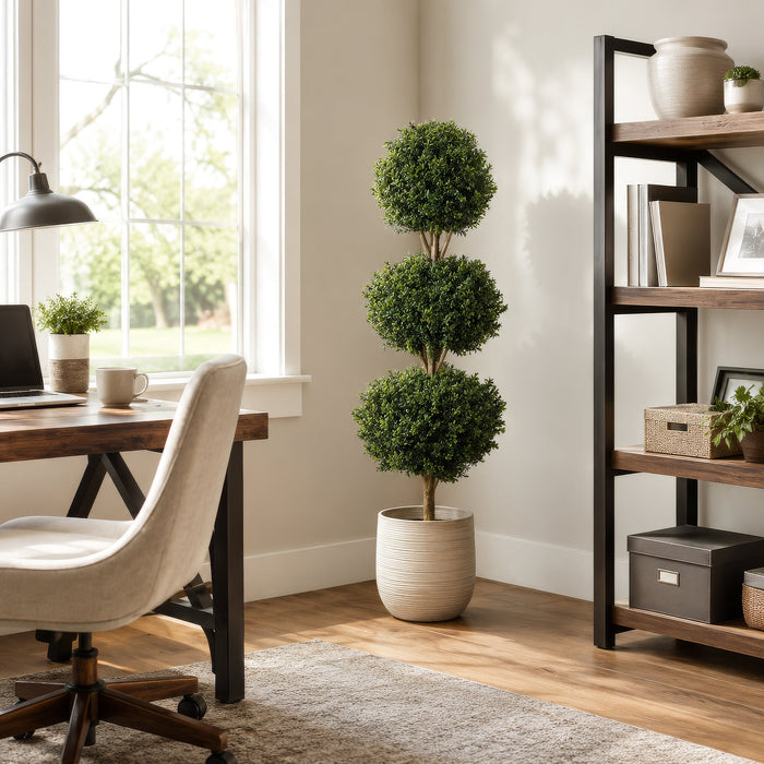 4' Boxwood Triple Ball-Shaped Artificial Topiary Tree w/Pot -2 Tone Green - LPB274-GR/TT