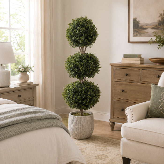 4' Boxwood Triple Ball-Shaped Artificial Topiary Tree w/Pot -2 Tone Green - LPB274-GR/TT