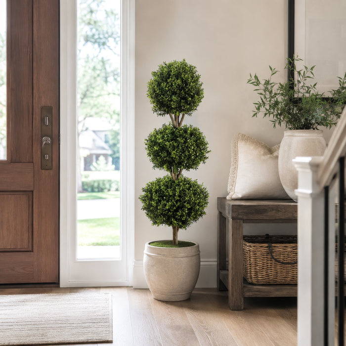 4' Boxwood Triple Ball-Shaped Artificial Topiary Tree w/Pot -2 Tone Green - LPB274-GR/TT