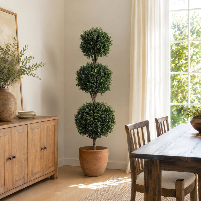6' Boxwood Triple Ball-Shaped Artificial Topiary Tree w/Pot -2 Tone Green - LPB276-GR/TT