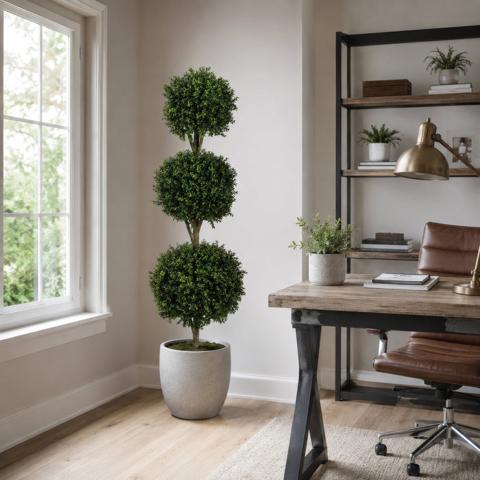 6' Boxwood Triple Ball-Shaped Artificial Topiary Tree w/Pot -2 Tone Green - LPB276-GR/TT
