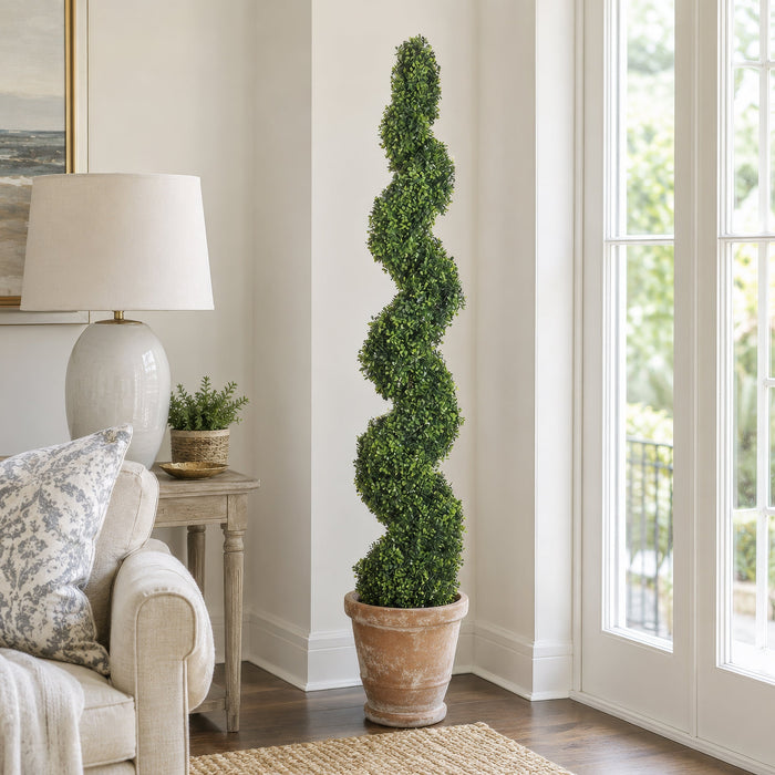 5' Pond Boxwood Spiral Artificial Topiary Tree w/Pot -Green - LPB715-GR