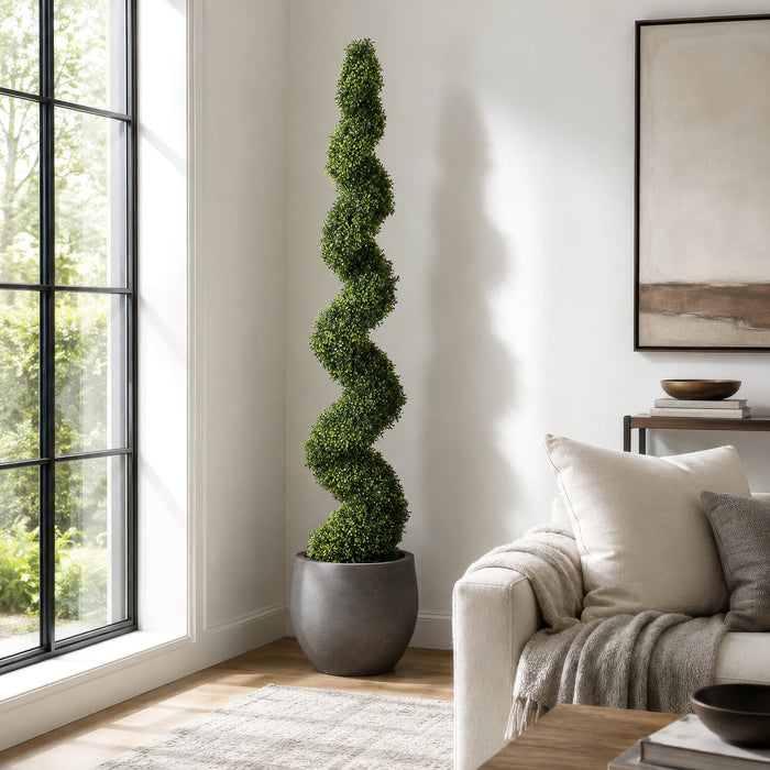 6' Pond Boxwood Spiral Artificial Topiary Tree w/Pot -Green - LPB716-GR