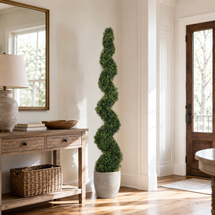 6' Pond Boxwood Spiral Artificial Topiary Tree w/Pot -Green - LPB716-GR