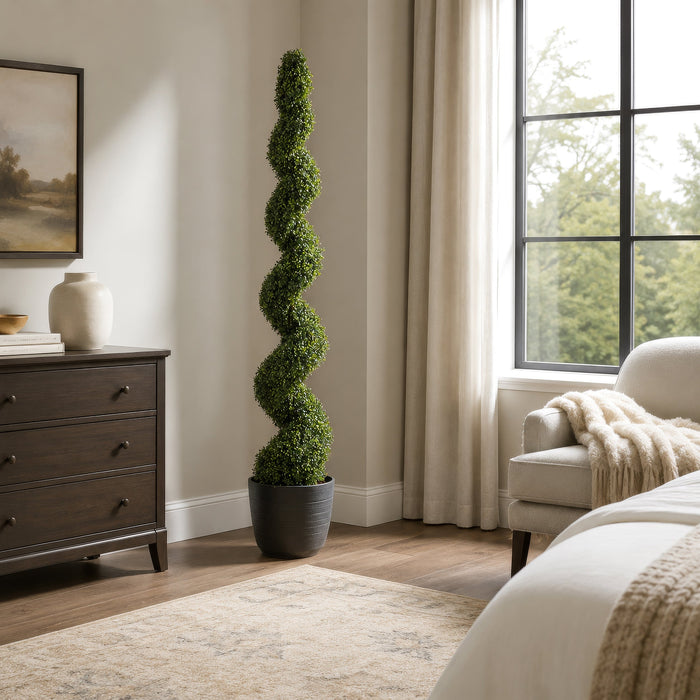 6' Pond Boxwood Spiral Artificial Topiary Tree w/Pot -Green - LPB716-GR