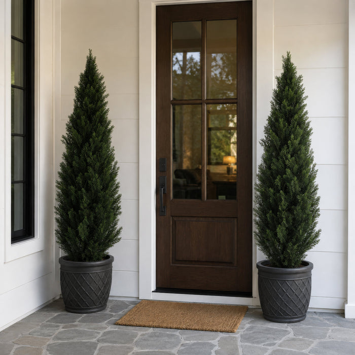 5' Cedar Cone-Shaped Artificial Topiary Tree w/Pot -Green (Pack of 2) - LPC045-GR