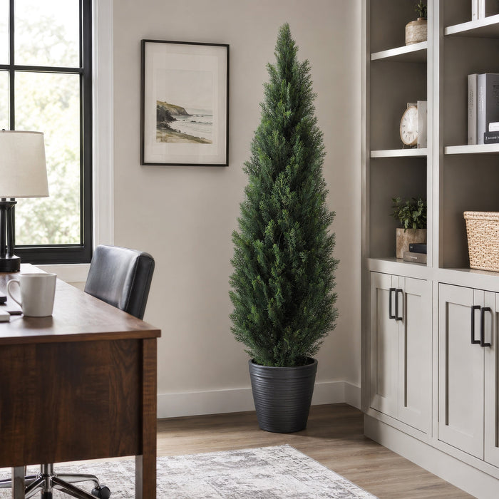 5' Cedar Cone-Shaped Artificial Topiary Tree w/Pot -Green (Pack of 2) - LPC045-GR