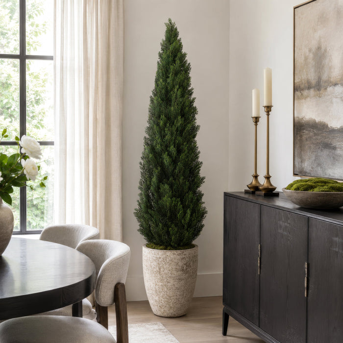 6' Cedar Cone-Shaped Artificial Topiary Tree w/Pot -Green - LPC046-GR