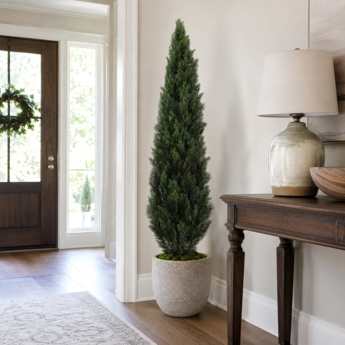 6' Cedar Cone-Shaped Artificial Topiary Tree w/Pot -Green - LPC046-GR