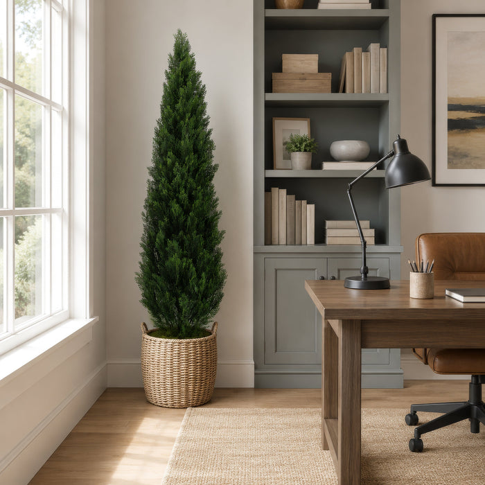 6' Cedar Cone-Shaped Artificial Topiary Tree w/Pot -Green - LPC046-GR