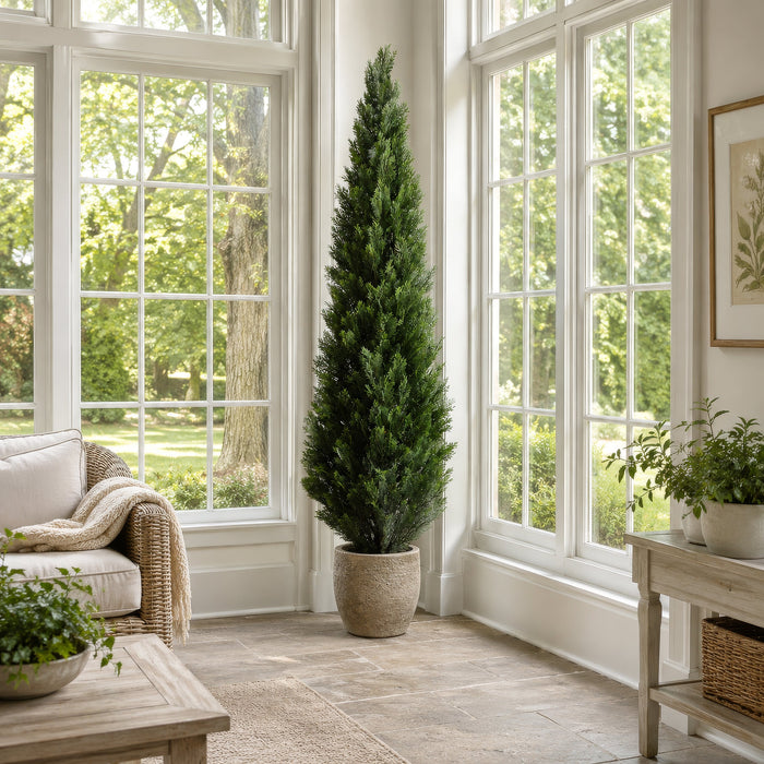7' Cedar Cone-Shaped Artificial Topiary Tree w/Pot -Green - LPC047-GR