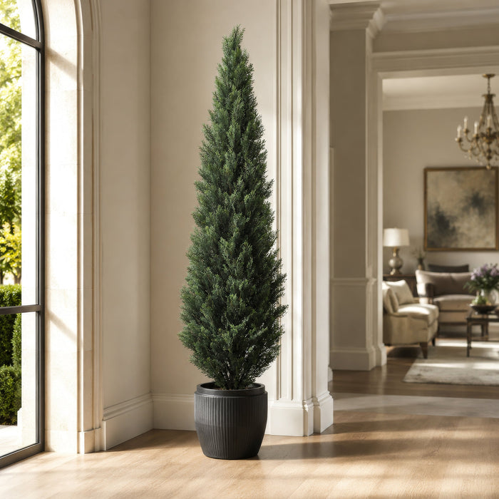 7' Cedar Cone-Shaped Artificial Topiary Tree w/Pot -Green - LPC047-GR