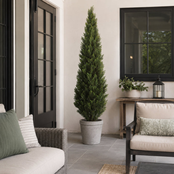 7' Cedar Cone-Shaped Artificial Topiary Tree w/Pot -Green - LPC047-GR