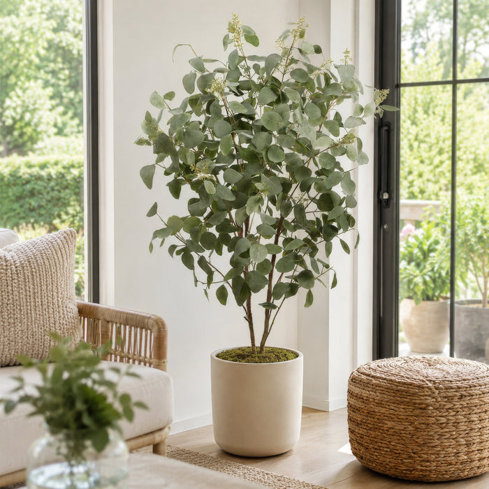 5'7" Silk Eucalyptus Leaf Tree w/Plastic Pot -Green - LPE015-GR