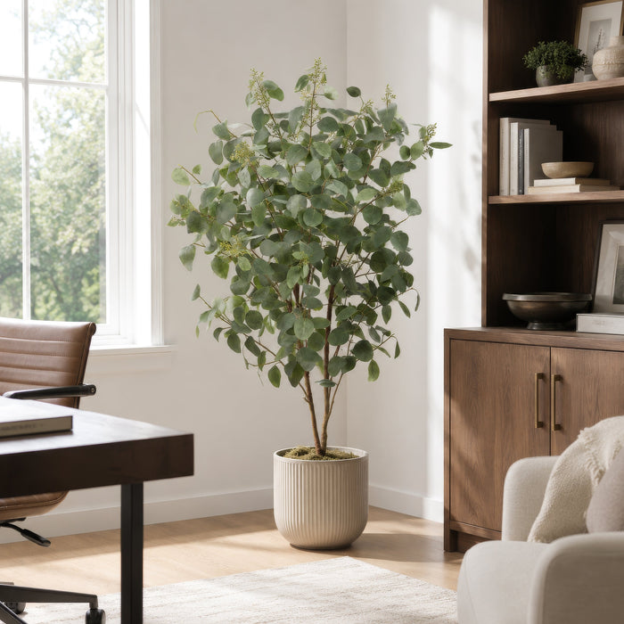 5'7" Silk Eucalyptus Leaf Tree w/Plastic Pot -Green - LPE015-GR
