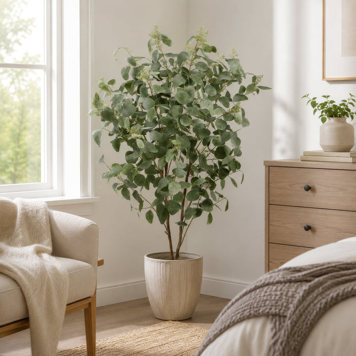 5'7" Silk Eucalyptus Leaf Tree w/Plastic Pot -Green - LPE015-GR