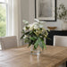 14" Flowering Silk Eucalyptus Leaf Arrangement w/Glass Vase -Green/Cream - LQE272-GR/CR
