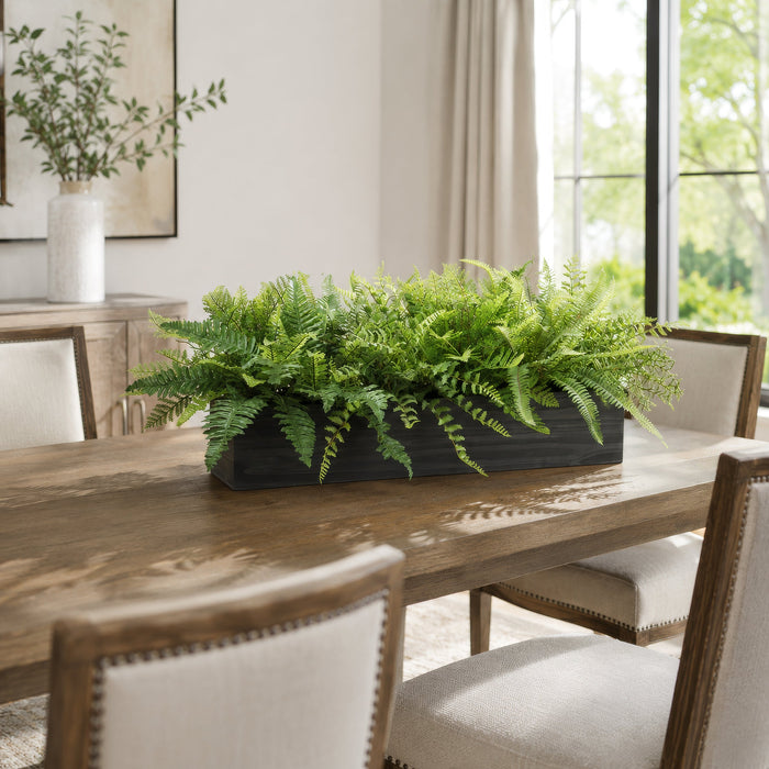 16" Mixed Fern Silk Plant w/Wood Box -Green - LQF174-GR