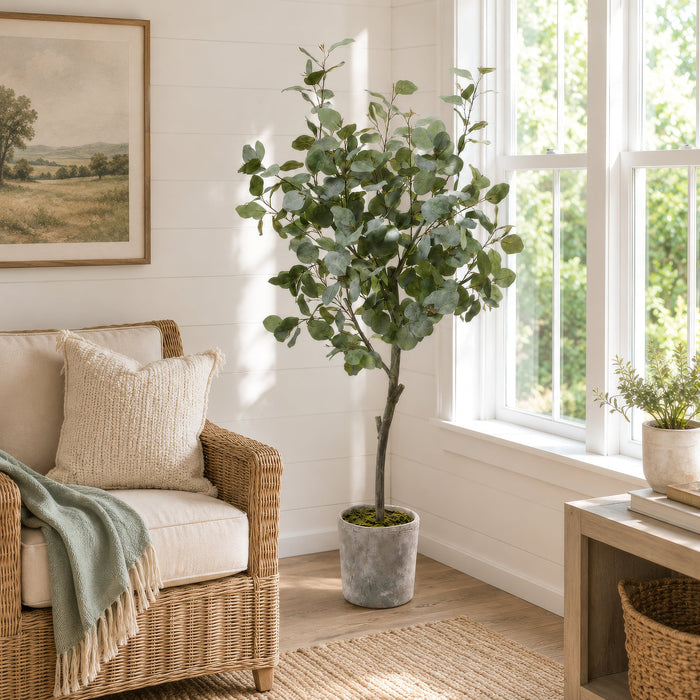 5' Silk Eucalyptus Tree w/Magnesium Oxide Pot -Green - LTE970-GR