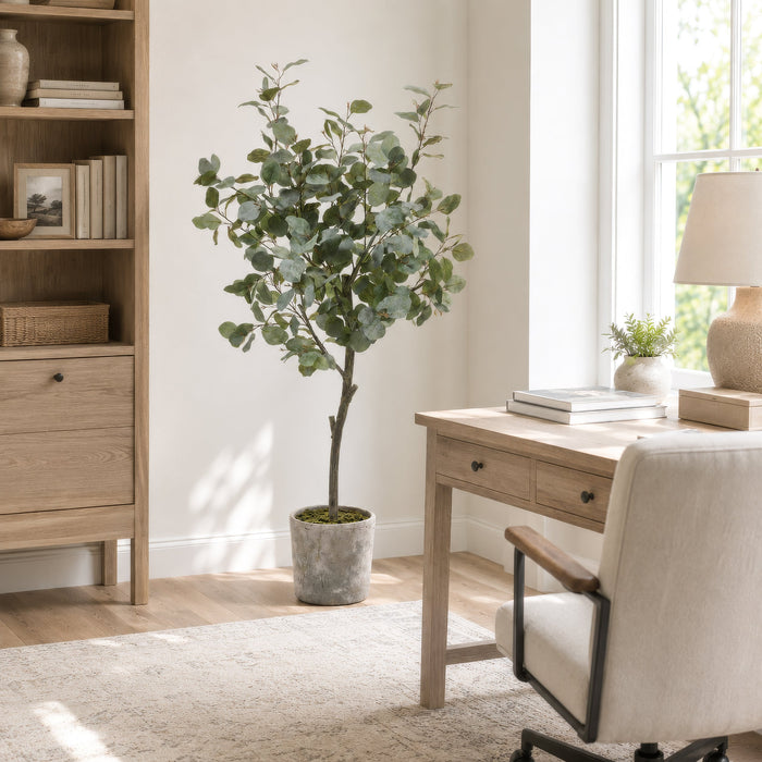 5' Silk Eucalyptus Tree w/Magnesium Oxide Pot -Green - LTE970-GR